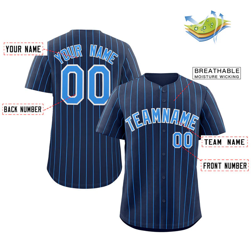 Custom Navy Powder Blue-White Stripe Fashion Authentic Baseball Jersey - Image 2