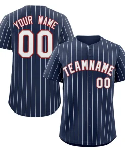 Custom Navy White-Red Stripe Fashion Authentic Baseball Jersey