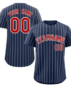 Custom Navy Red-White Stripe Fashion Authentic Baseball Jersey