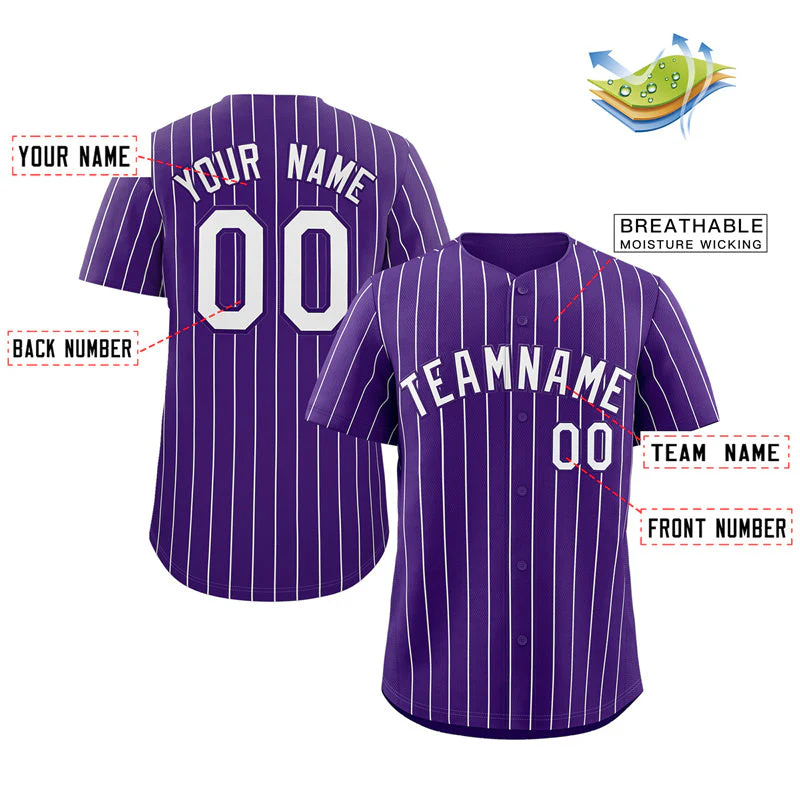 Custom Purple White Stripe Fashion Authentic Baseball Jersey - Image 2