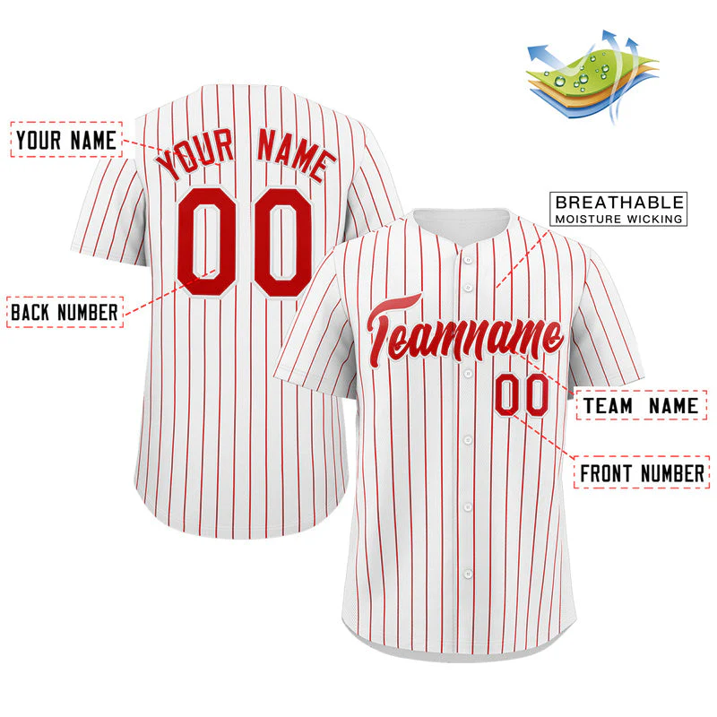 Custom White Red Stripe Fashion Authentic Baseball Jersey - Image 2