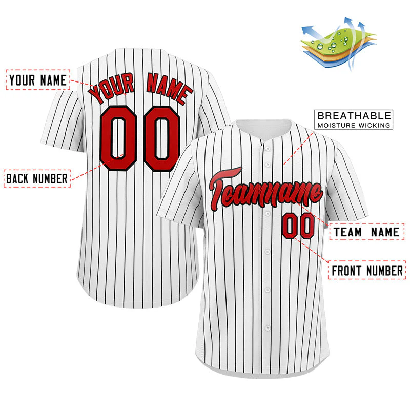 Custom White Red-Black Stripe Fashion Authentic Baseball Jersey - Image 2