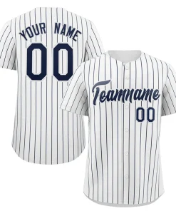 Custom White Navy Stripe Fashion Authentic Baseball Jersey