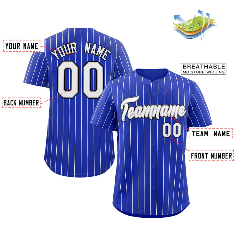Custom Royal White-Navy Stripe Fashion Authentic Baseball Jersey - Image 2