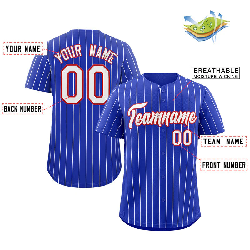 Custom Royal White-Red Stripe Fashion Authentic Baseball Jersey - Image 2