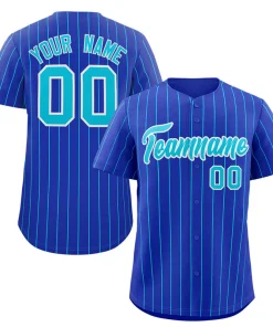 Custom Royal Aqua-White Stripe Fashion Authentic Baseball Jersey
