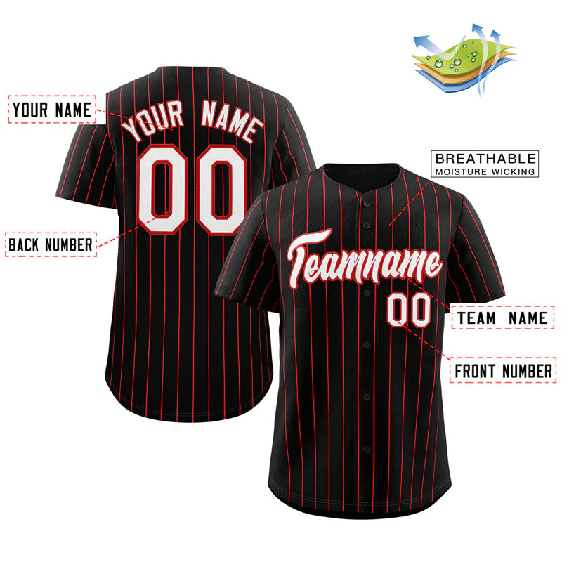 Custom Black White-Red Stripe Fashion Authentic Baseball Jersey - Image 2