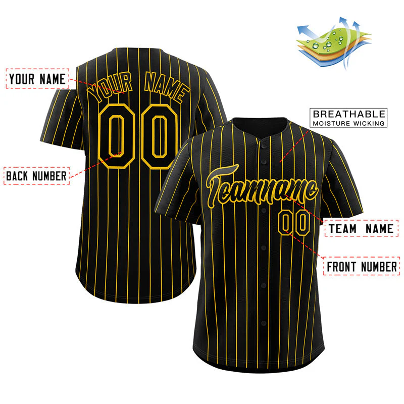 Custom Black Yellow Stripe Fashion Authentic Baseball Jersey - Image 2