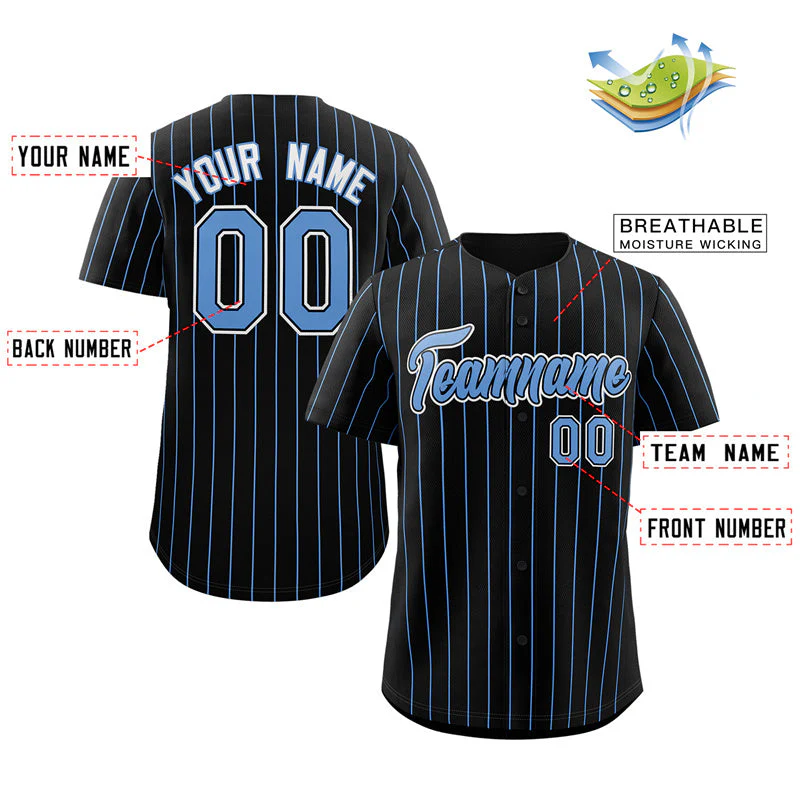 Custom Black Powder Blue-White Stripe Fashion Authentic Baseball Jersey - Image 2