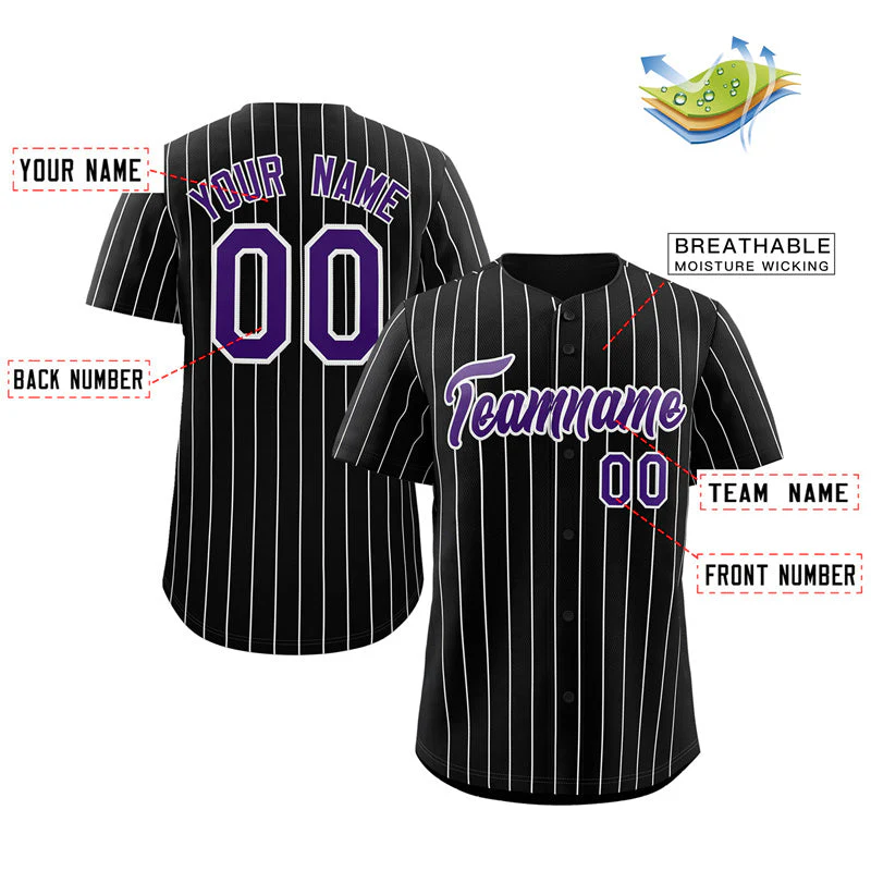 Custom Black Purple-White Stripe Fashion Authentic Baseball Jersey - Image 2