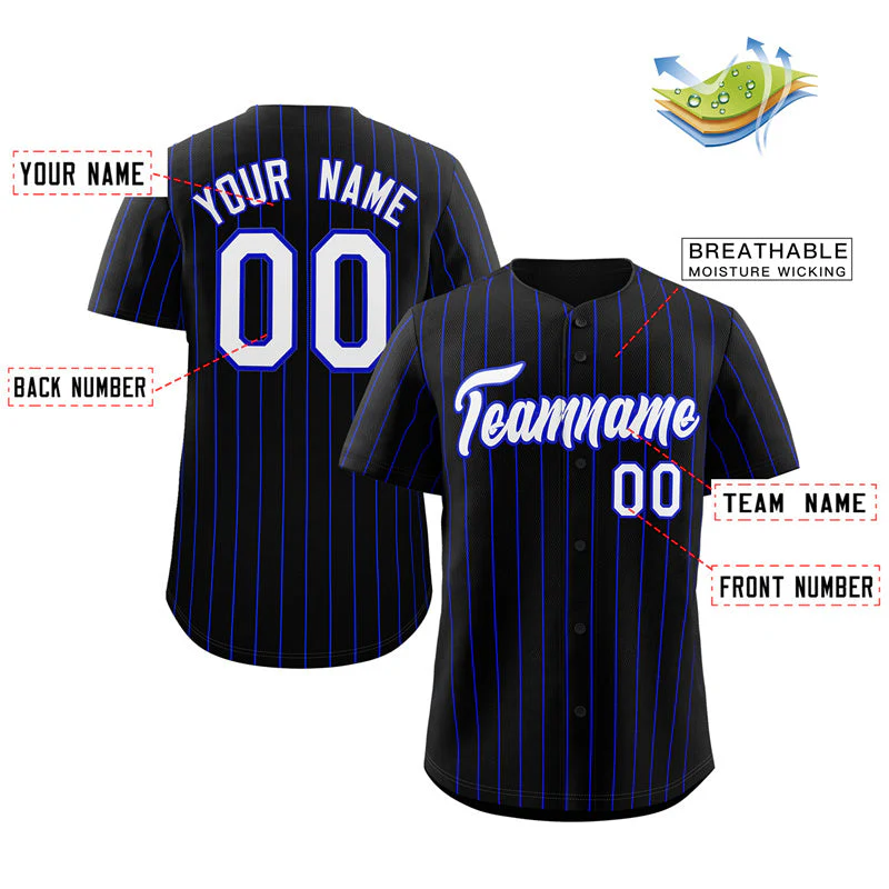 Custom Black White-Royal Stripe Fashion Authentic Baseball Jersey - Image 2