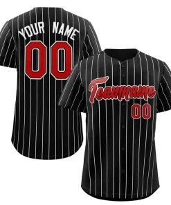 Custom Black Red-White Stripe Fashion Authentic Baseball Jersey