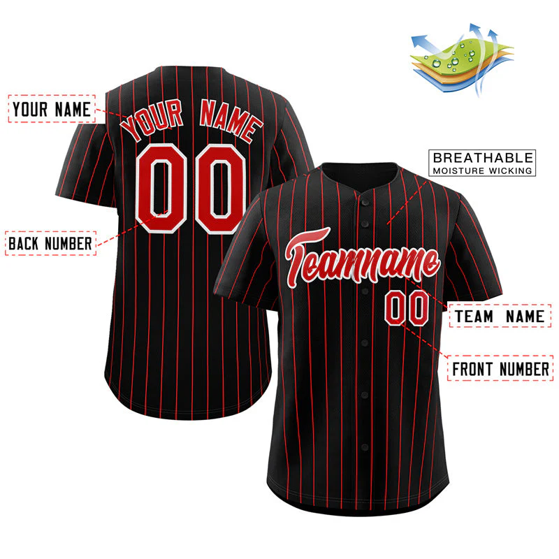 Custom Black Red-White Stripe Fashion Authentic Baseball Jersey - Image 2