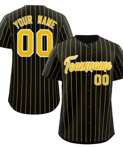 Custom Black Gold-White Stripe Fashion Authentic Baseball Jersey