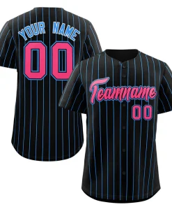Custom Black Pink-Powder Blue Stripe Fashion Authentic Baseball Jersey