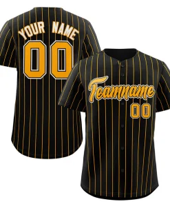 Custom Black Gold-White Stripe Fashion Authentic Baseball Jersey