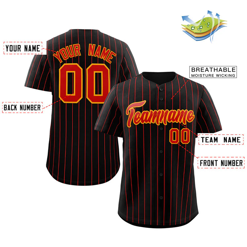 Custom Black Red-Orange Stripe Fashion Authentic Baseball Jersey - Image 2