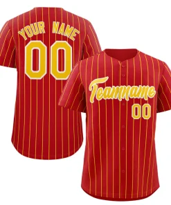 Custom Red Gold-White Stripe Fashion Authentic Baseball Jersey