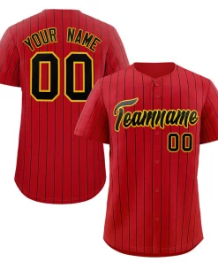 Custom Red Black-Yellow Stripe Fashion Authentic Baseball Jersey