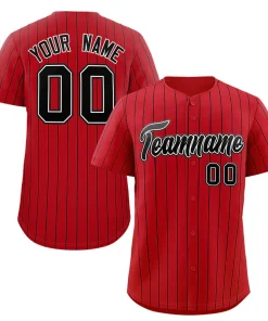 Custom Red Black-White Stripe Fashion Authentic Baseball Jersey