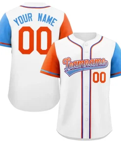 Custom White Orange-Purple Raglan Sleeves Authentic Baseball Jersey