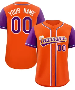 Custom Orange Purple-Yellow Raglan Sleeves Authentic Baseball Jersey
