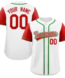 Custom White Red-Kelly Green Raglan Sleeves Authentic Baseball Jersey