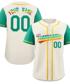 Custom Cream White-Yellow Raglan Sleeves Authentic Baseball Jersey