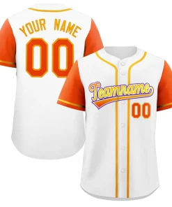 Custom White Orange-Purple Raglan Sleeves Authentic Baseball Jersey