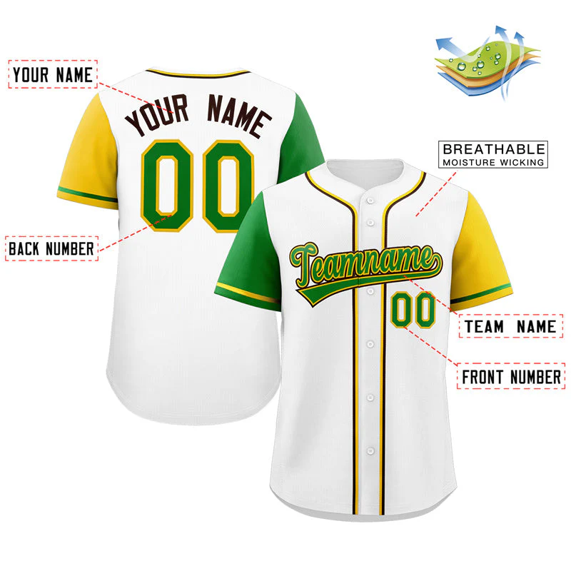 Custom White Kelly Green-Black Raglan Sleeves Authentic Baseball Jersey - Image 2
