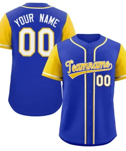 Custom Royal Gold-White Raglan Sleeves Authentic Baseball Jersey