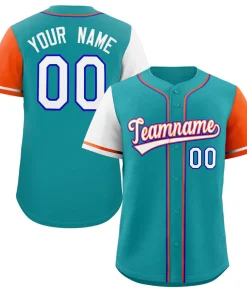 Custom Aqua White-Royal Raglan Sleeves Authentic Baseball Jersey