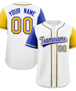 Custom White Royal-Gold Raglan Sleeves Authentic Baseball Jersey