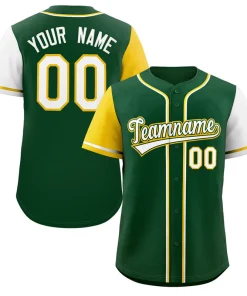 Custom Green White-Gold Raglan Sleeves Authentic Baseball Jersey