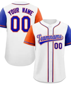 Custom White Royal-Orange Raglan Sleeves Authentic Baseball Jersey