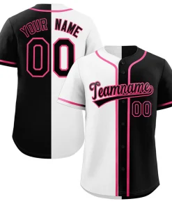 Custom Black White-Pink Split Fashion Authentic Baseball Jersey