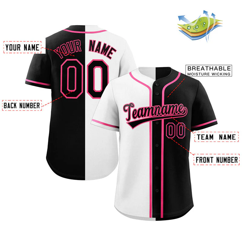 Custom Black White-Pink Split Fashion Authentic Baseball Jersey - Image 2