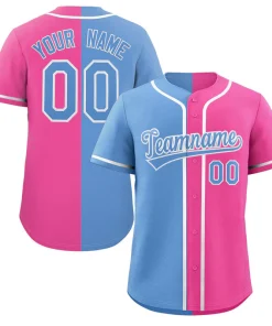 Custom Pink Light Blue-Gray Split Fashion Authentic Baseball Jersey