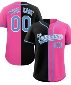 Custom Pink Black-Light Blue Split Fashion Authentic Baseball Jersey