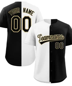 Custom Black White-Khaki Split Fashion Authentic Baseball Jersey