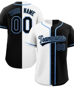 Custom Black White-Light Blue Split Fashion Authentic Baseball Jersey