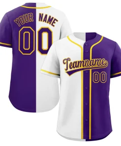 Custom Purple White-Yellow Split Fashion Authentic Baseball Jersey