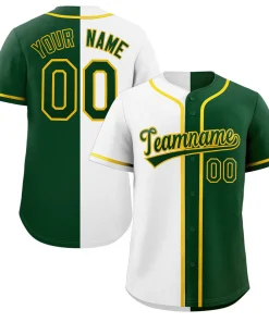 Custom Green White-Gold Split Fashion Authentic Baseball Jersey