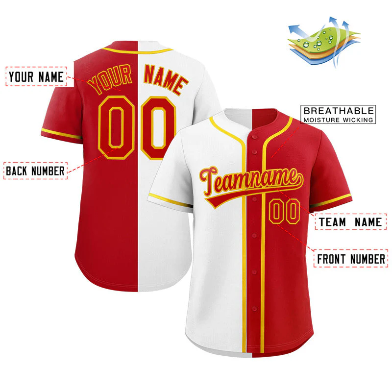 Custom Red White-Orange Split Fashion Authentic Baseball Jersey - Image 2