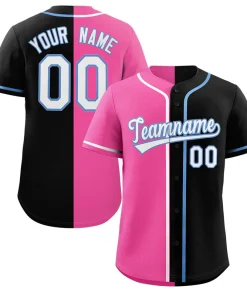 Custom Black Pink-White Split Fashion Authentic Baseball Jersey