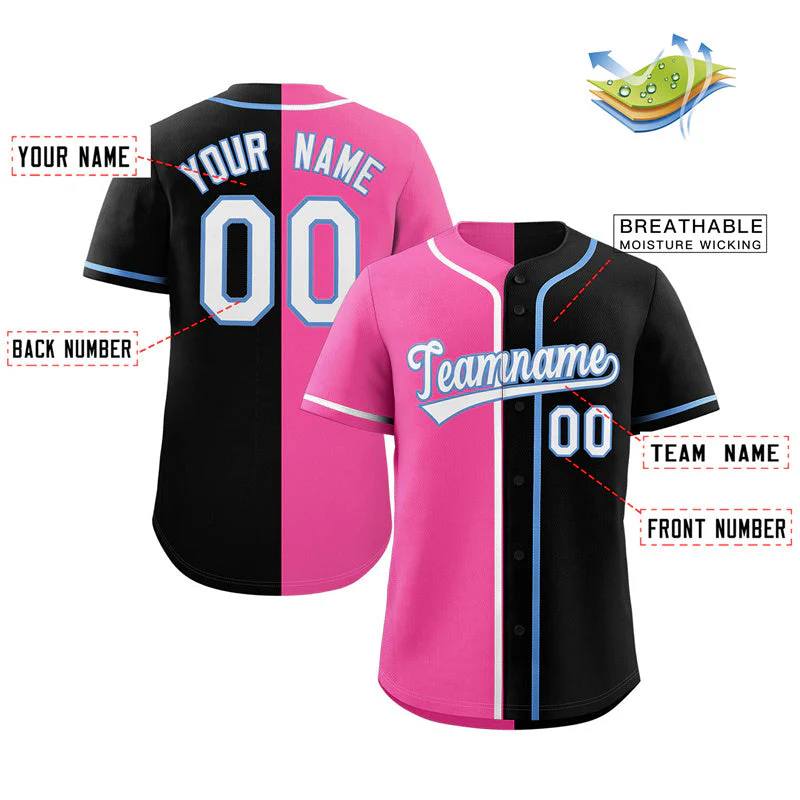 Custom Black Pink-White Split Fashion Authentic Baseball Jersey - Image 2