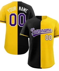Custom Gold Black-Purple Split Fashion Authentic Baseball Jersey
