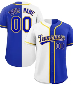 Custom Royal White-Gold Split Fashion Authentic Baseball Jersey