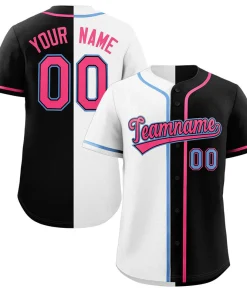 Custom Black White-Pink Split Fashion Authentic Baseball Jersey