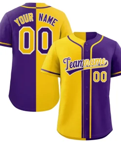 Custom Purple Gold-White Split Fashion Authentic Baseball Jersey